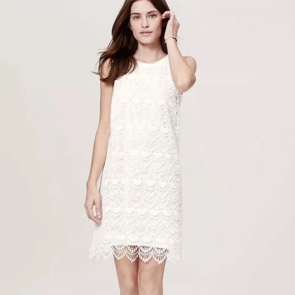 Ann Taylor LOFT Ivory White Crochet Lace Sleeveless Summer Party Mini Dress~4P